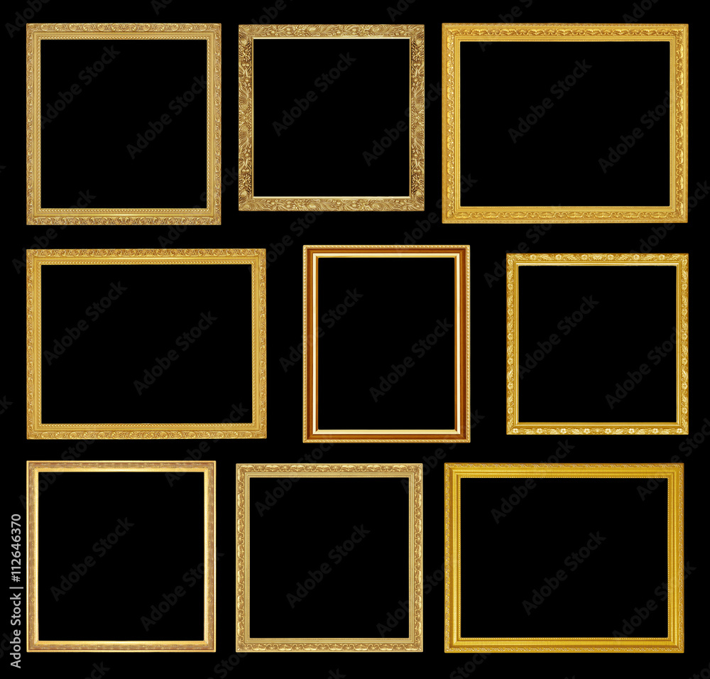 The antique gold frame on black background The antique gold frame on black background