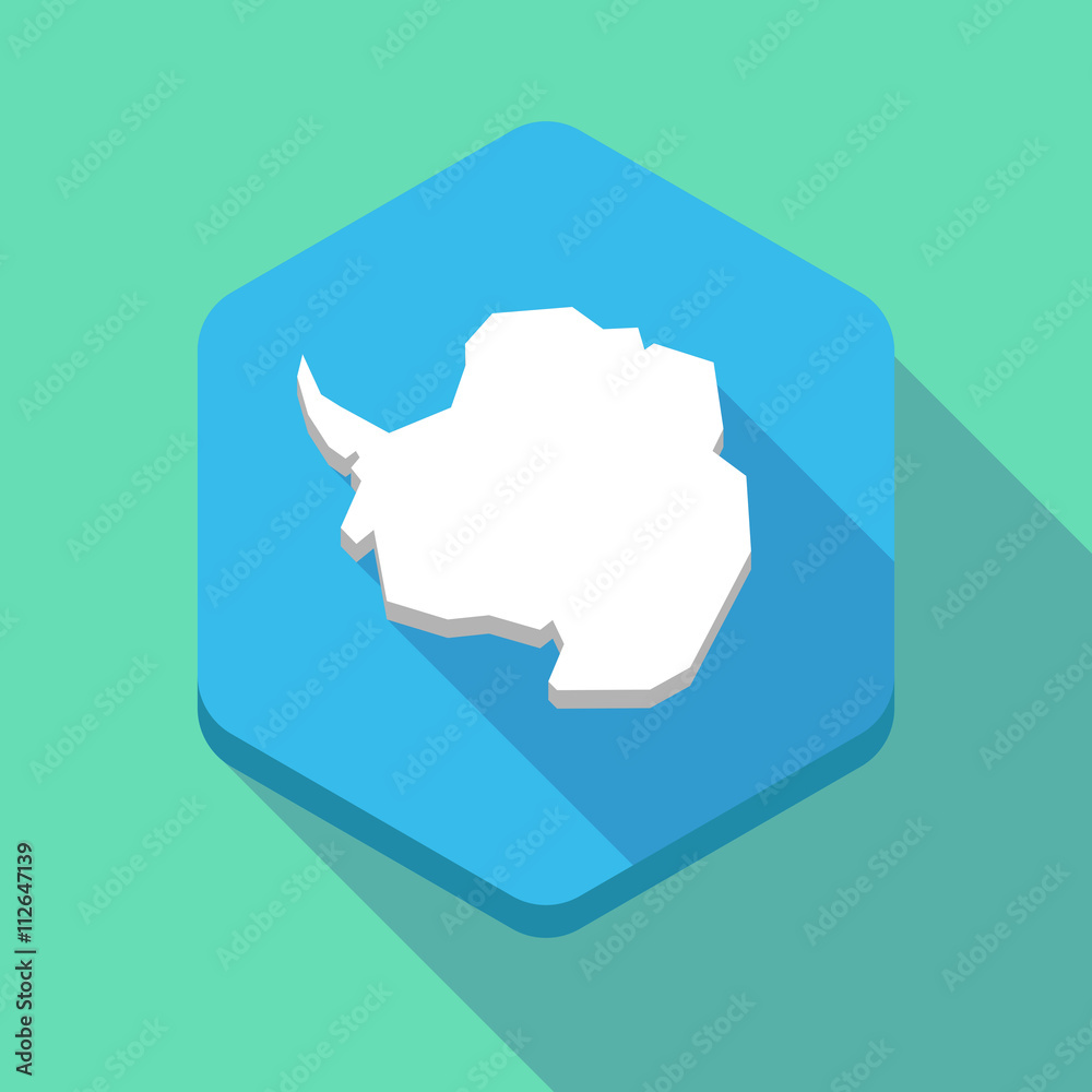 Long shadow hexagon icon with the map of Antarctica Long shadow hexagon icon with the map of Antarctica