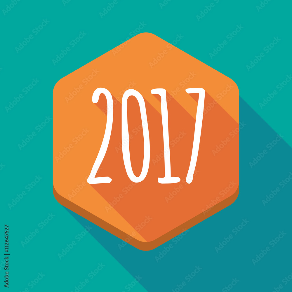 Long shadow hexagon icon with a 2017 year number icon Long shadow hexagon icon with a 2017 year number icon