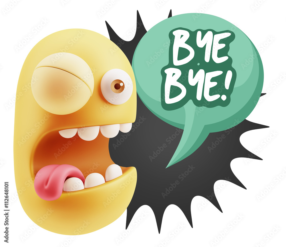 3d Rendering Smile Character Emoticon Expression saying Bye Bye 3d Rendering Smile Character Emoticon Expression saying Bye Bye