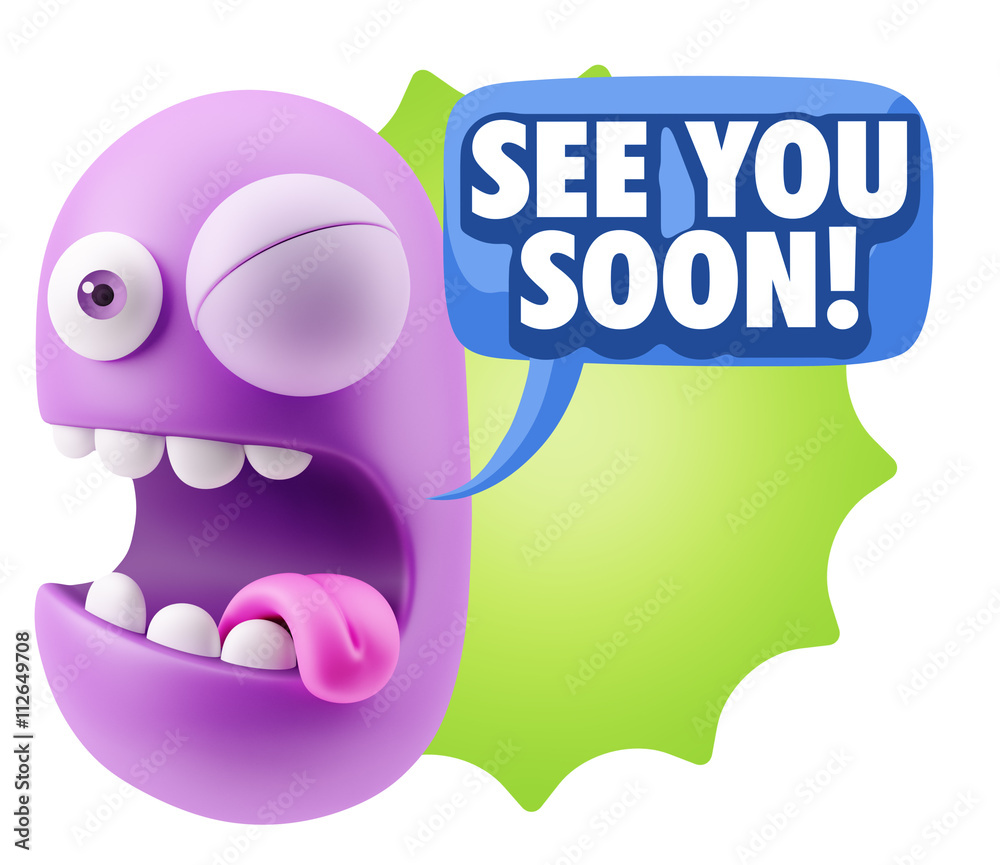 3d Rendering Smile Character Emoticon Expression saying See You 3d Rendering Smile Character Emoticon Expression saying See You