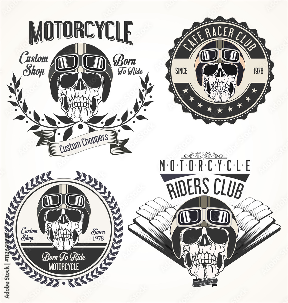 Set of Vintage motorcycle emblems and labels
