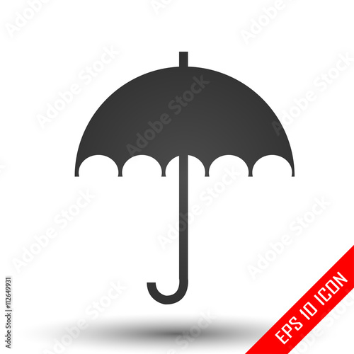 Umbrella icon. Simple flat logo of umbrella on white background. Umbrella symbol. Vector illustration.