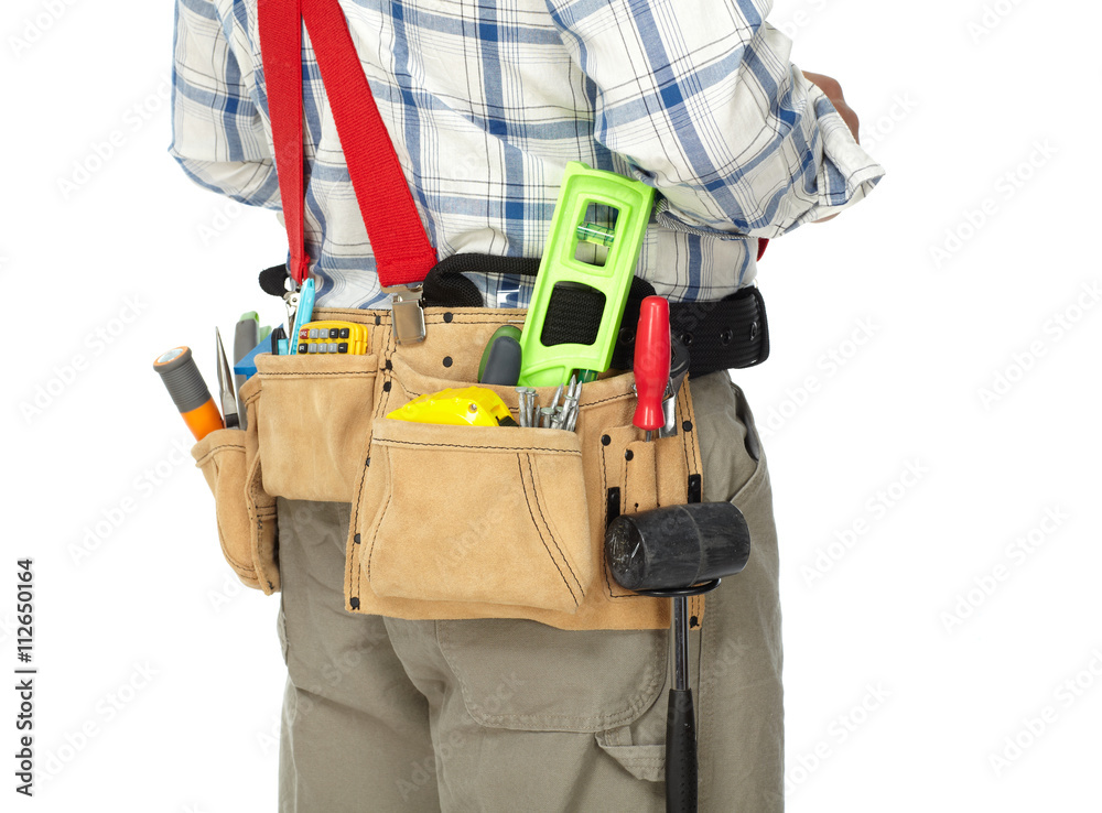 Man builder with construction tools.