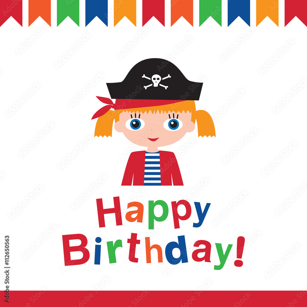 Happy Birthday. Greeting card. Pirate birthday. Vector Illustration. Happy Birthday. Greeting card. Pirate birthday. Vector Illustration.
