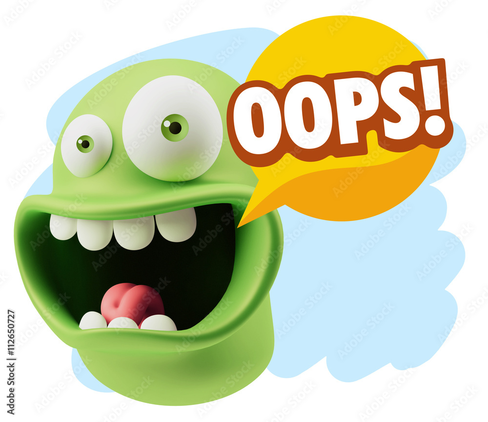 3d Rendering Smile Character Emoticon Expression saying Oops wit 3d Rendering Smile Character Emoticon Expression saying Oops wit