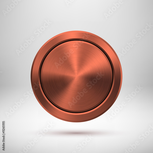 Olympic games bronze medal template. Abstract circle geometric badge, technology perforated button with metal texture, chrome, steel for logo, design concepts, interfaces, apps. Vector illustration.