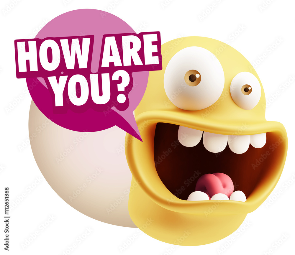 Obraz premium 3d Rendering Smile Character Emoticon Expression saying How Are