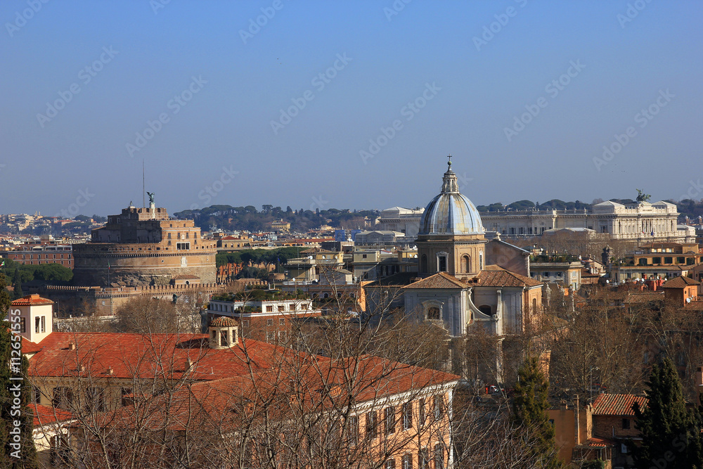 beautiful roman city landscape of rome with historical buildings