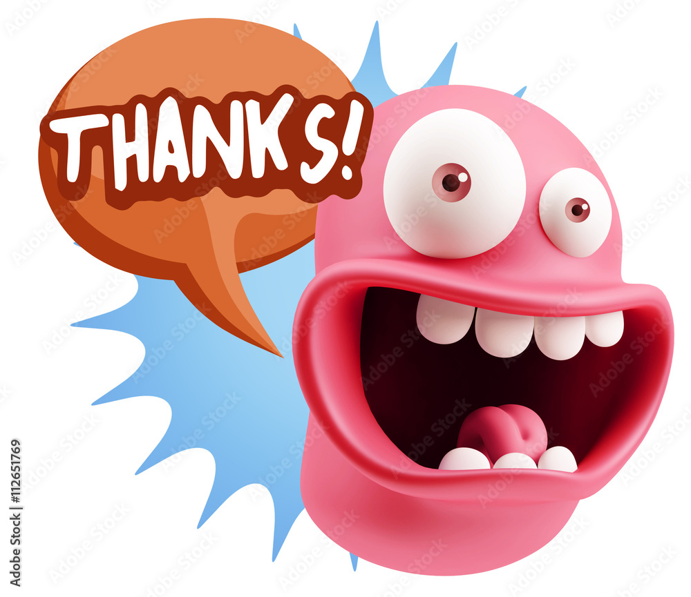 Obraz premium 3d Rendering Smile Character Emoticon Expression saying Thanks w