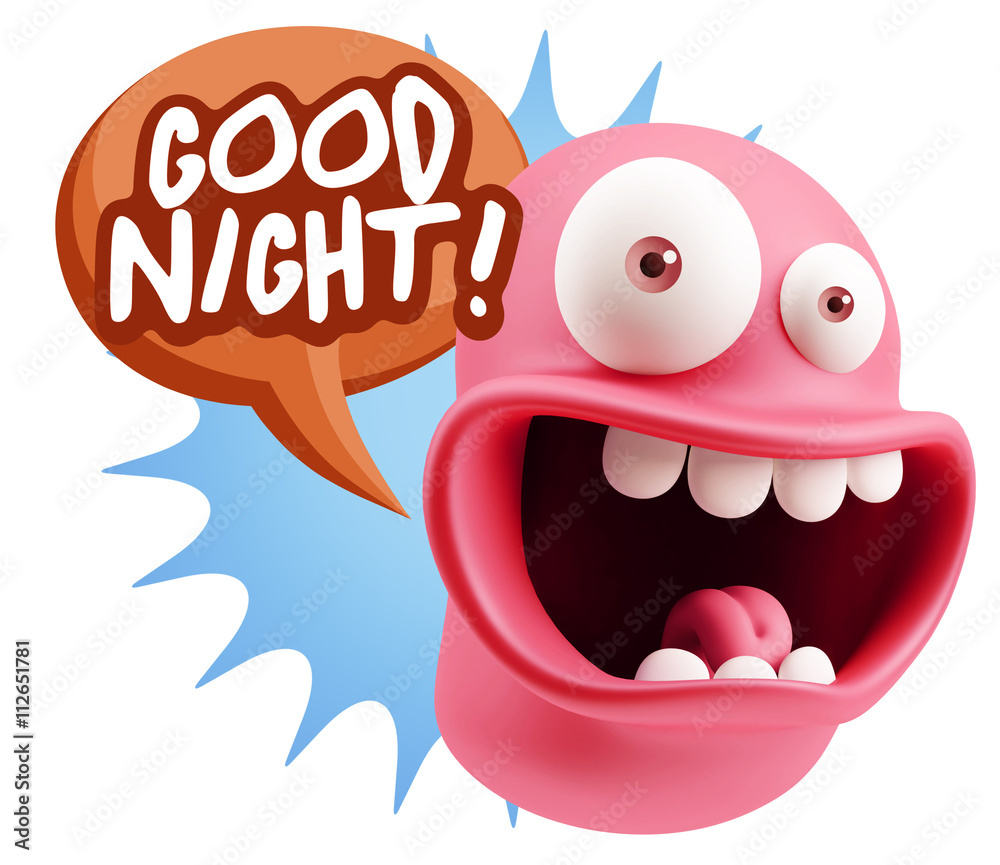 3d Rendering Smile Character Emoticon Expression saying Good Nig