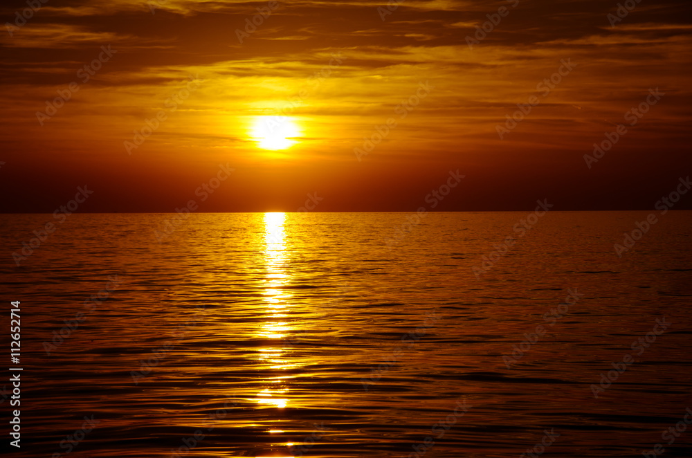 orange scenic sunset and sea horizon
