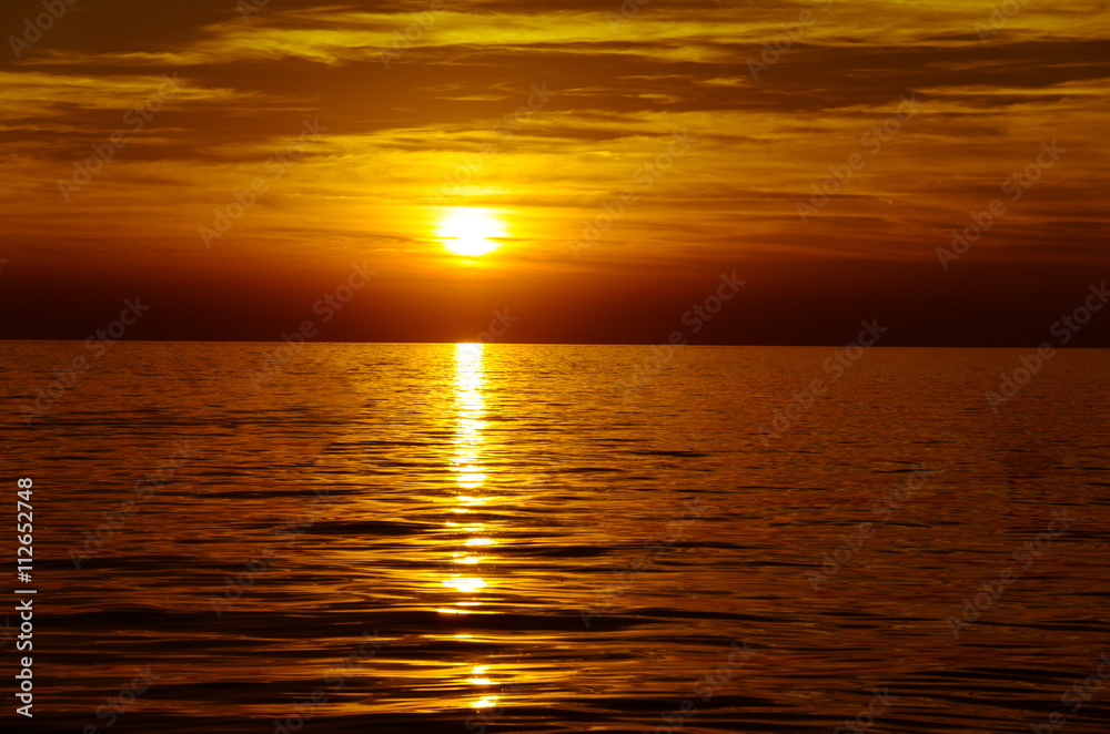 orange scenic sunset and sea horizon