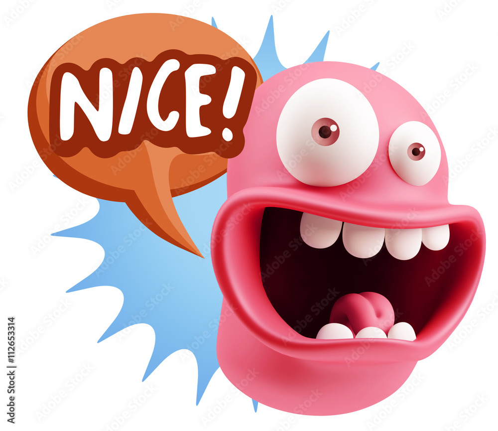 3d Rendering Smile Character Emoticon Expression saying Nice wit