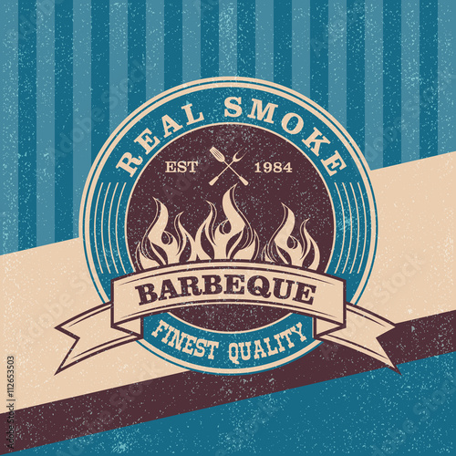 Barbecue BBQ grill logo stamp retro poster