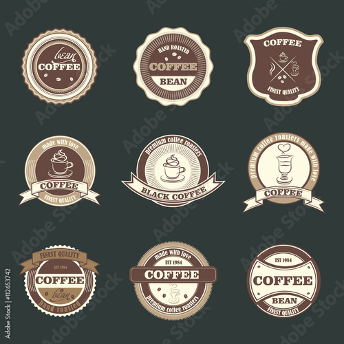 Set of retro coffee house shop badges, labels, logo 