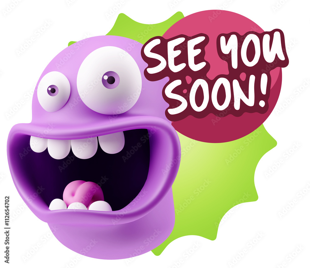 3d Rendering Smile Character Emoticon Expression saying See You 3d Rendering Smile Character Emoticon Expression saying See You