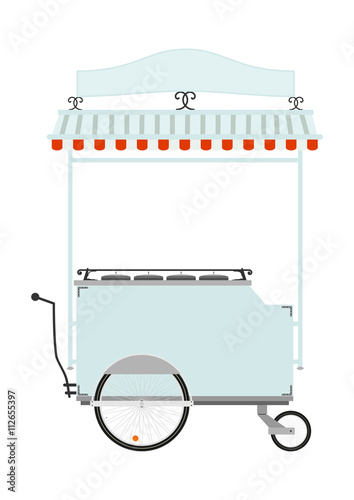 Cartoon street food vendor cart on a white background. Flat vector