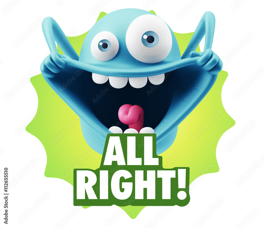 Fototapeta premium 3d Rendering Smile Character Emoticon Expression saying All Righ