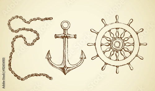 Vector drawing of chain, anchor and lifeline