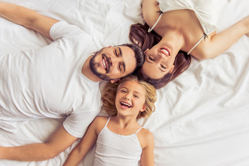 Happy family in the morning