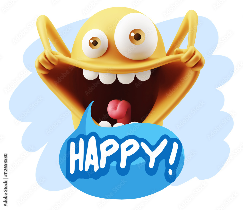 Obraz premium 3d Rendering Smile Character Emoticon Expression saying Happy wi
