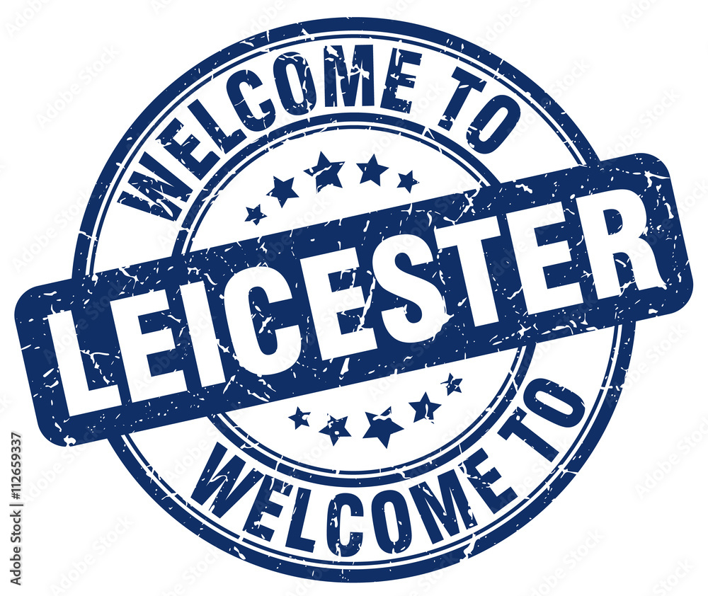 welcome to Leicester blue round vintage stamp