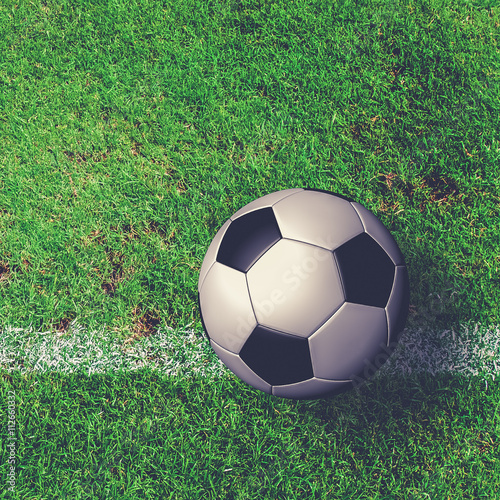 Soccer Ball on green grass field from top view