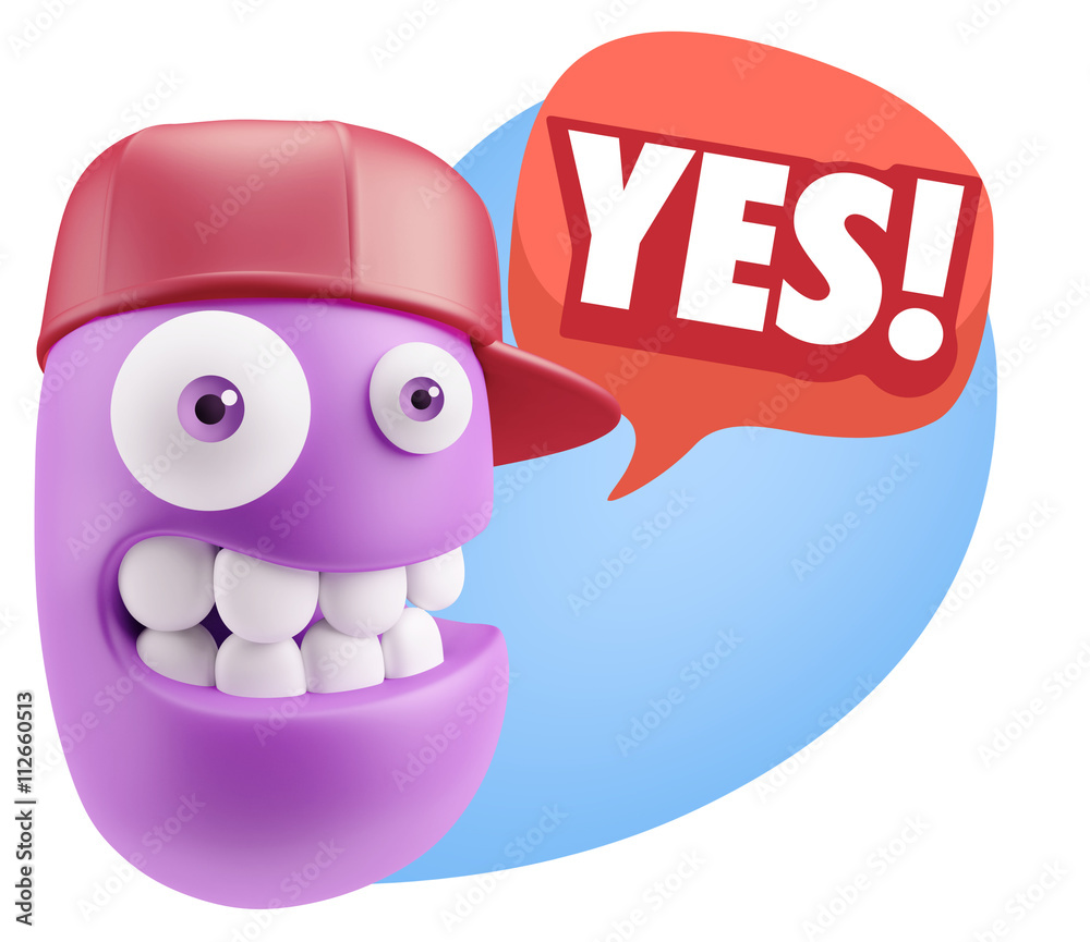 3d Rendering Smile Character Emoticon Expression saying Yes with 3d Rendering Smile Character Emoticon Expression saying Yes with