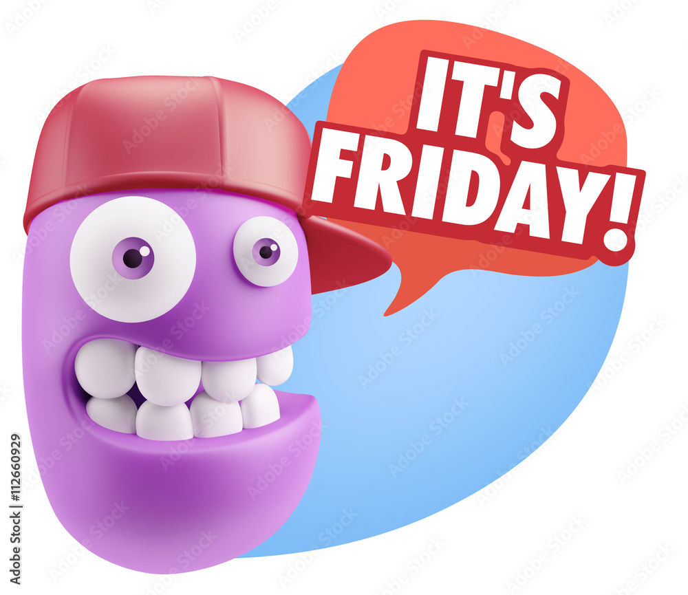 3d Rendering Smile Character Emoticon Expression saying It's Fri 3d Rendering Smile Character Emoticon Expression saying It's Fri