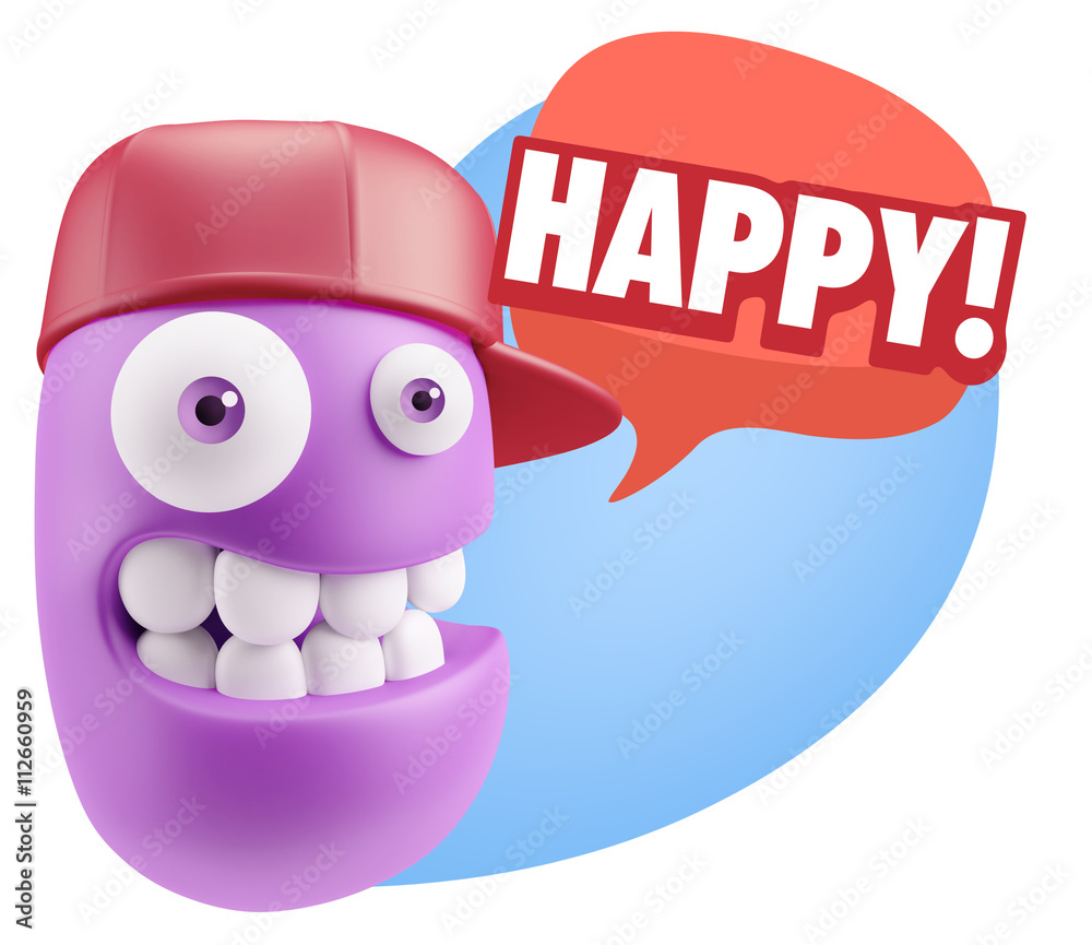 Obraz premium 3d Rendering Smile Character Emoticon Expression saying Happy wi