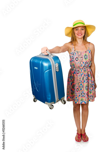 Woman preparing for summer vacation on white © Elnur