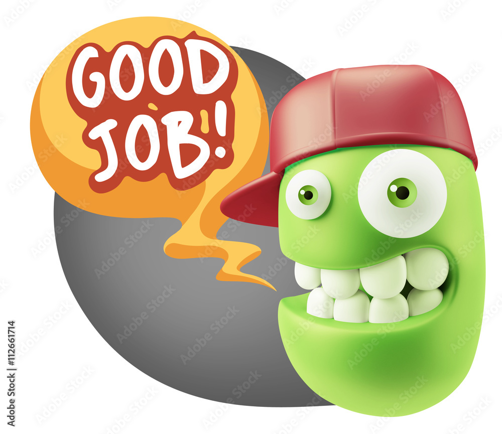 Naklejka premium 3d Rendering Smile Character Emoticon Expression saying Good Job