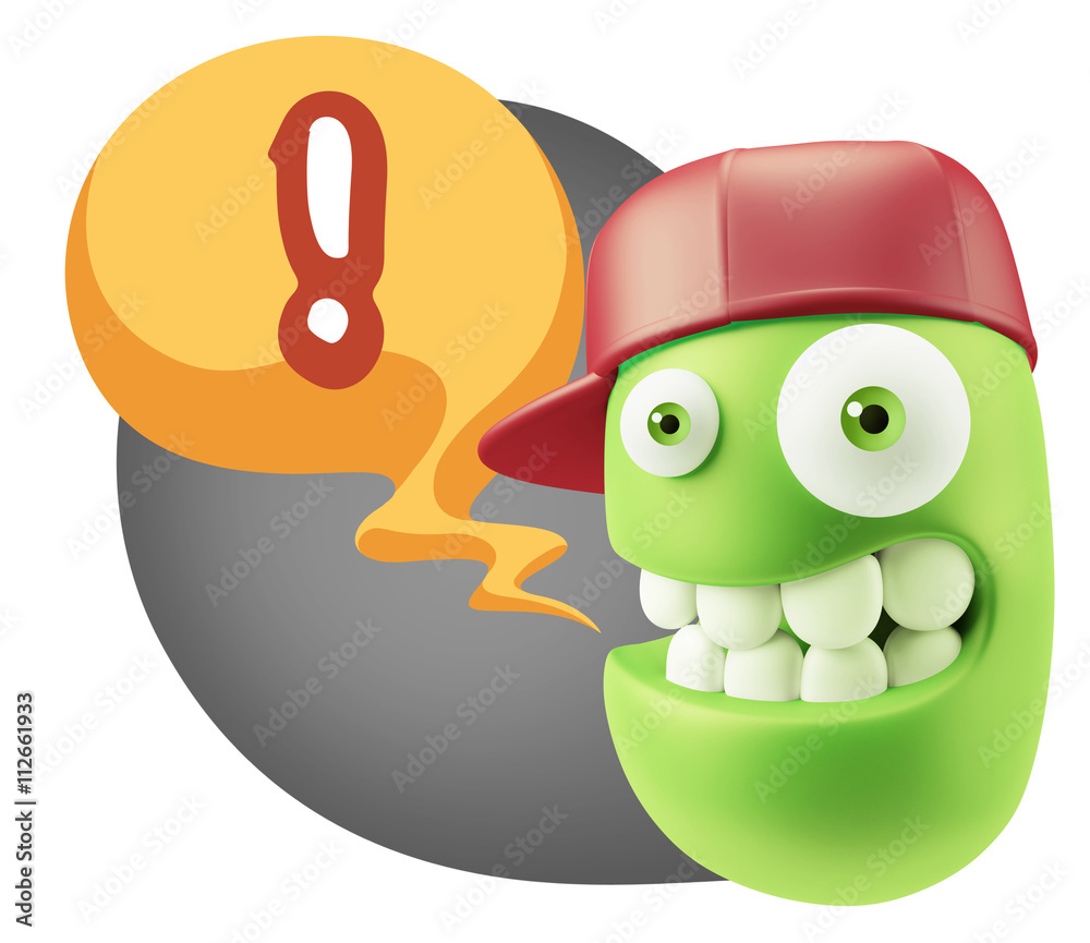 Naklejka premium 3d Rendering Smile Character Emoticon Expression saying ! with C