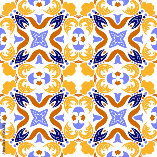 Mexican stylized talavera tiles seamless pattern. Background for design and fashion. Arabic  Indian patterns