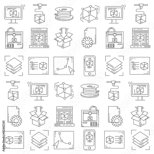 Vector doodle icons 3d printing