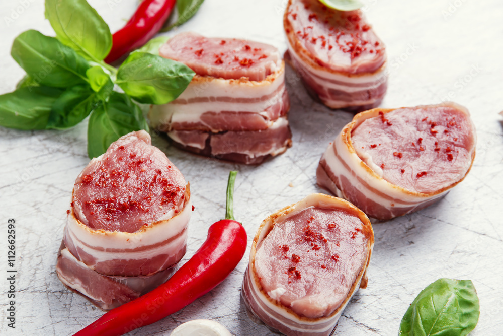 raw pork tenderloin medallions with bacon fillet steak raw pork tenderloin medallions with bacon fillet steak