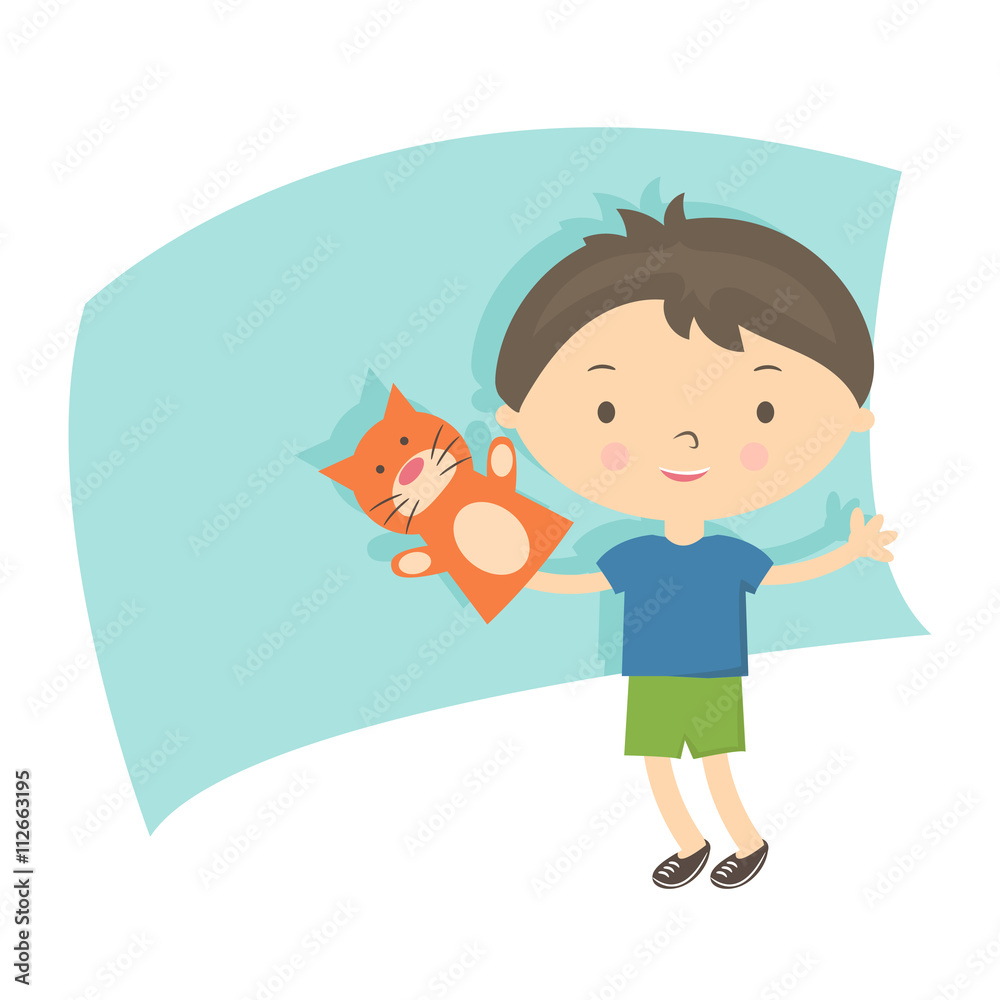 Illustration small boy with hand puppet toy. Vector Illustration small boy with hand puppet toy. Vector
