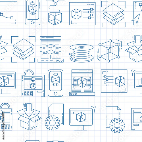 Vector doodle icons 3d printing