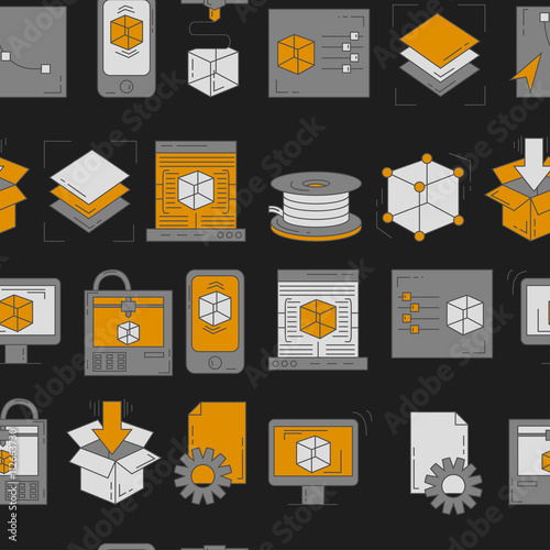 Vector doodle icons 3d printing