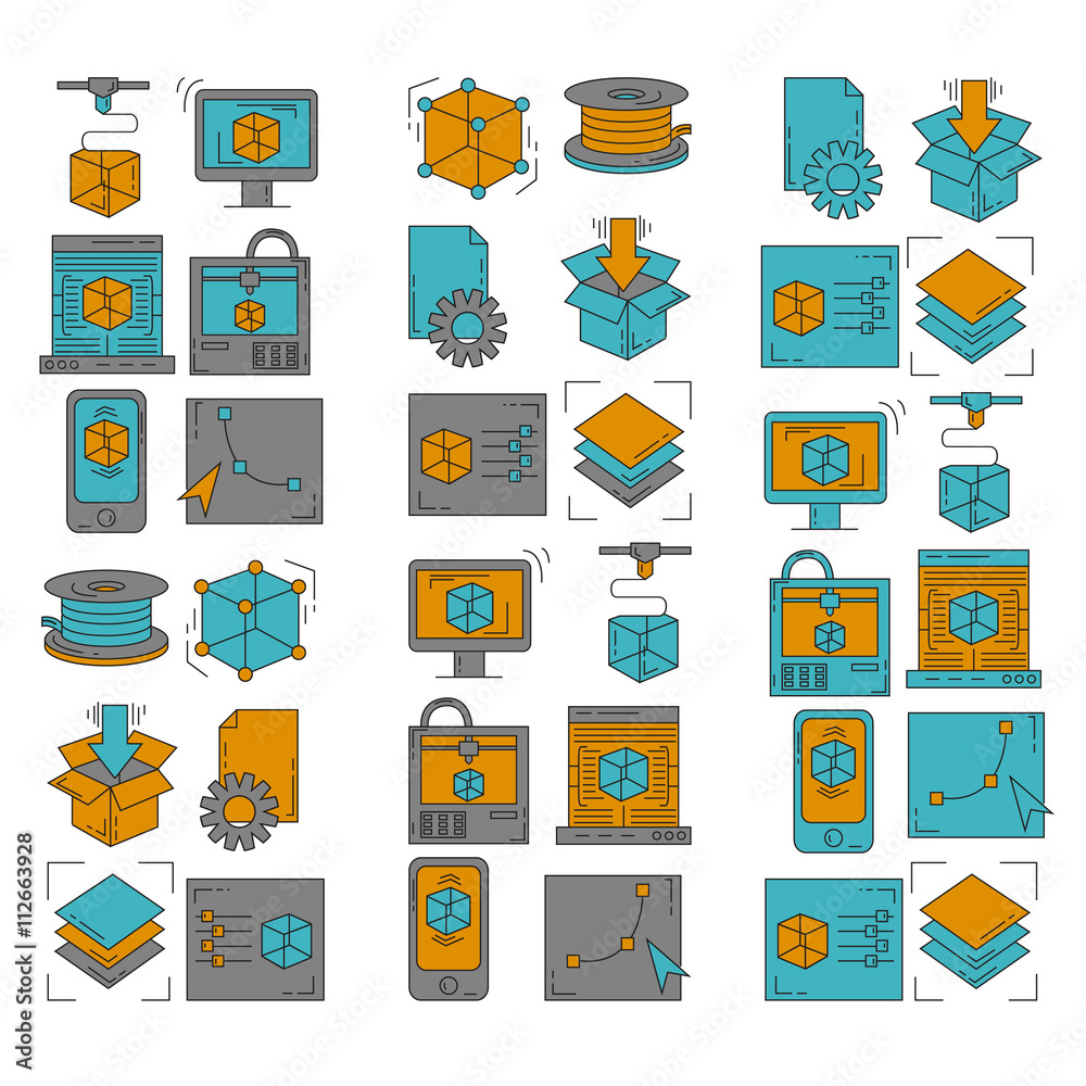 Vector Doodle Icons 3d Printing Stock Vector Adobe Stock