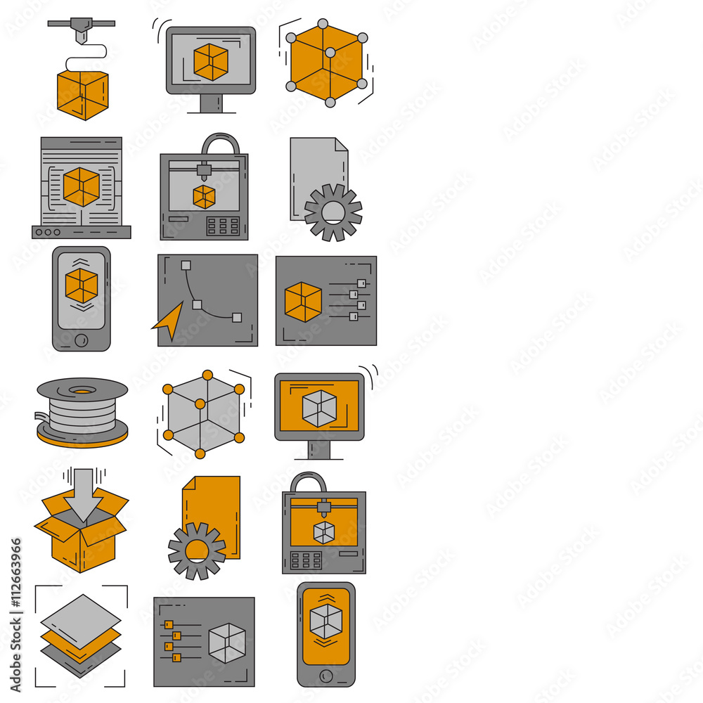 Vector doodle icons 3d printing Vector doodle icons 3d printing