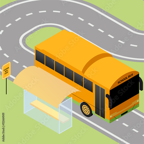 Isometric school bus stop