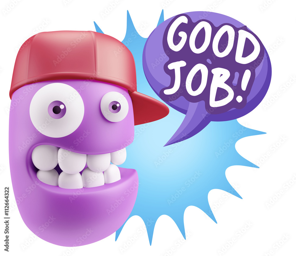 3d Rendering Smile Character Emoticon Expression saying Good Job