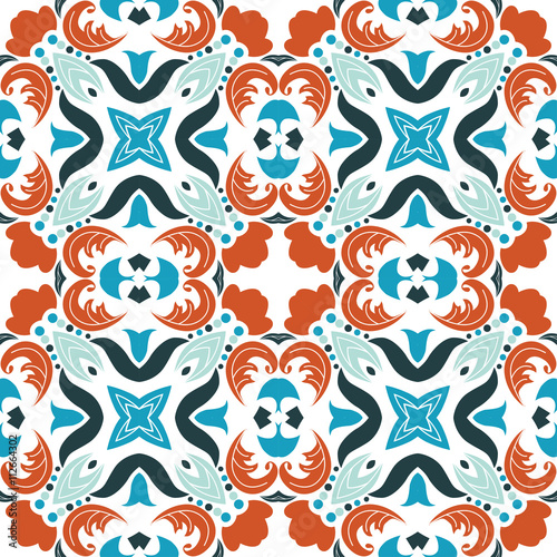 Mexican stylized talavera tiles seamless pattern. Background for design and fashion. Arabic  Indian patterns