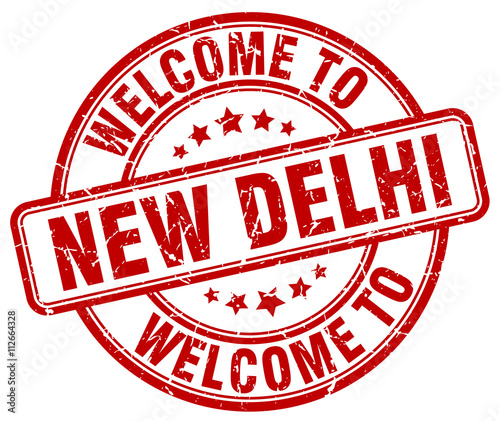 welcome to New Delhi red round vintage stamp