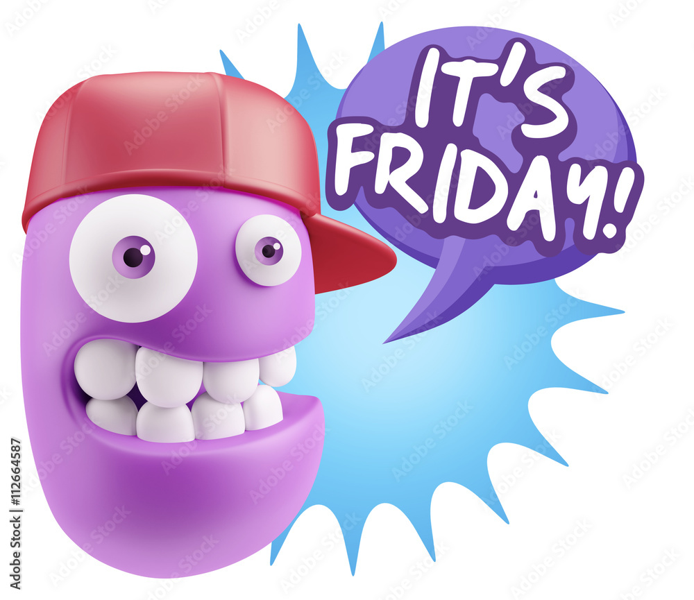3d Rendering Smile Character Emoticon Expression saying It's Fri 3d Rendering Smile Character Emoticon Expression saying It's Fri