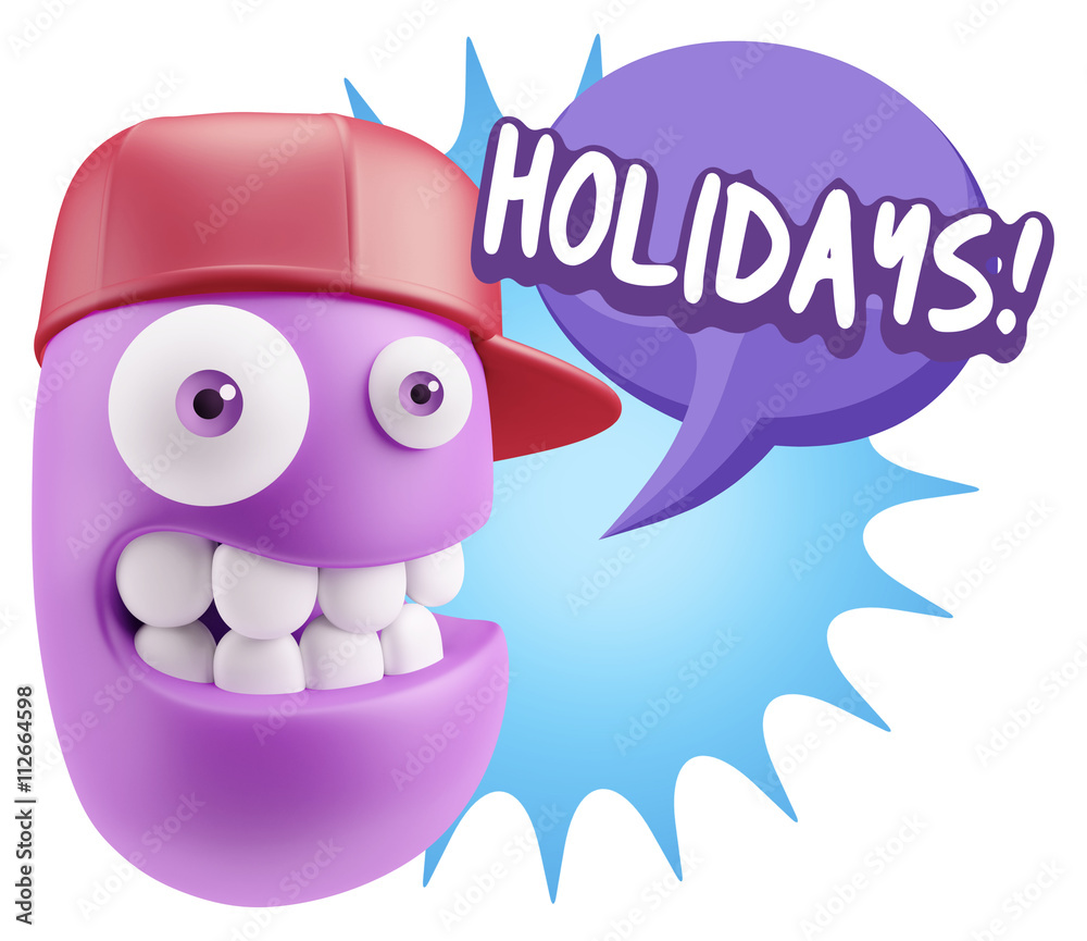 3d Rendering Smile Character Emoticon Expression saying Holidays 3d Rendering Smile Character Emoticon Expression saying Holidays