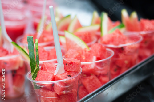 Fleshly sliced watermelon. Healthy natural snack food.