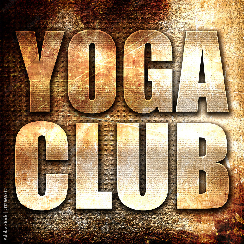 yoga club, 3D rendering, metal text on rust background yoga club, 3D rendering, metal text on rust background